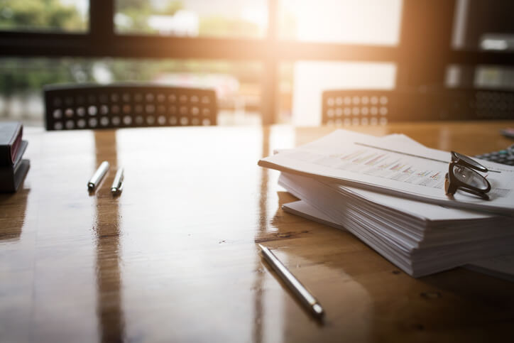 Office desk with papers