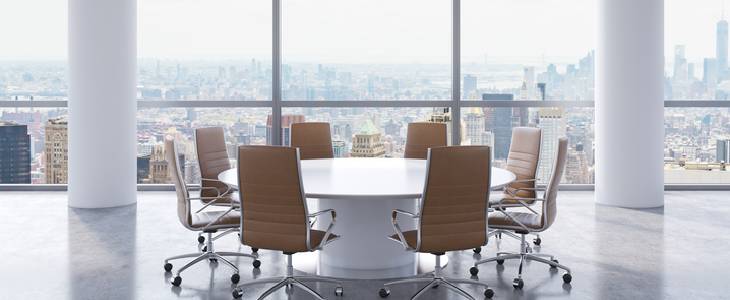 Empty meeting room table in a NYC skyscraper